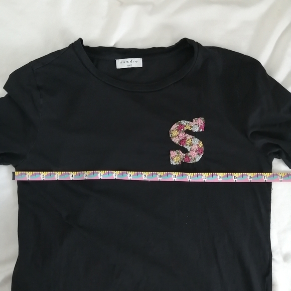 Sandro Henria Embroidered "S" Logo Tee Black T-Shirt Sandro 0 or XS - Picture 15 of 17